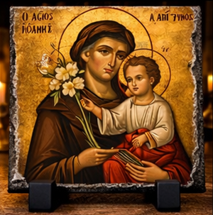 St Joseph & Child Jesus Byzantine Icon Rock Slate Plaque Catholic Orthodox Gift