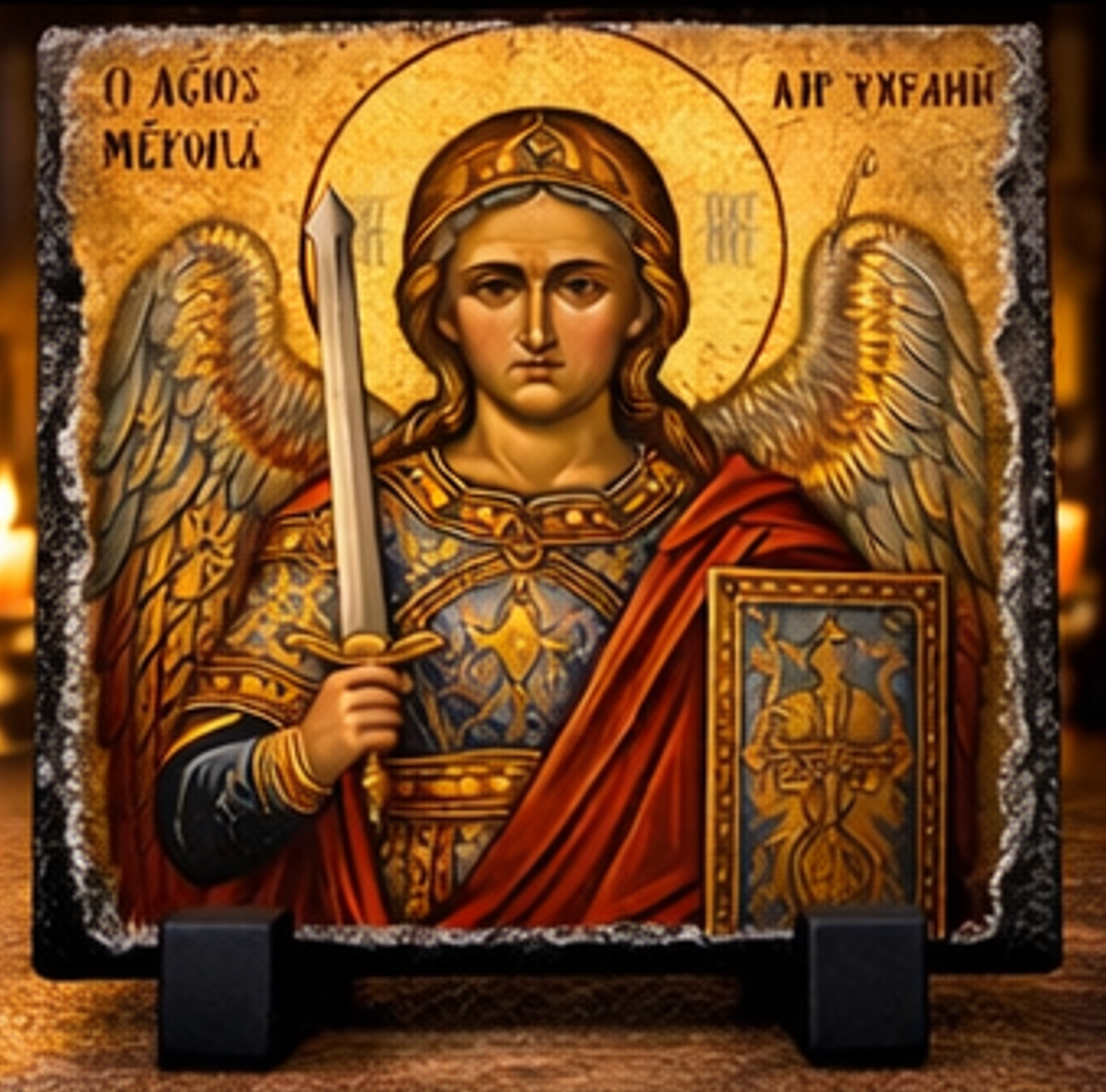 St Michael Archangel Orthodox Icon Rock Slate Plaque Religious Gift Home Decor