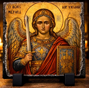 St Michael Archangel Orthodox Icon Rock Slate Plaque Religious Gift Home Decor