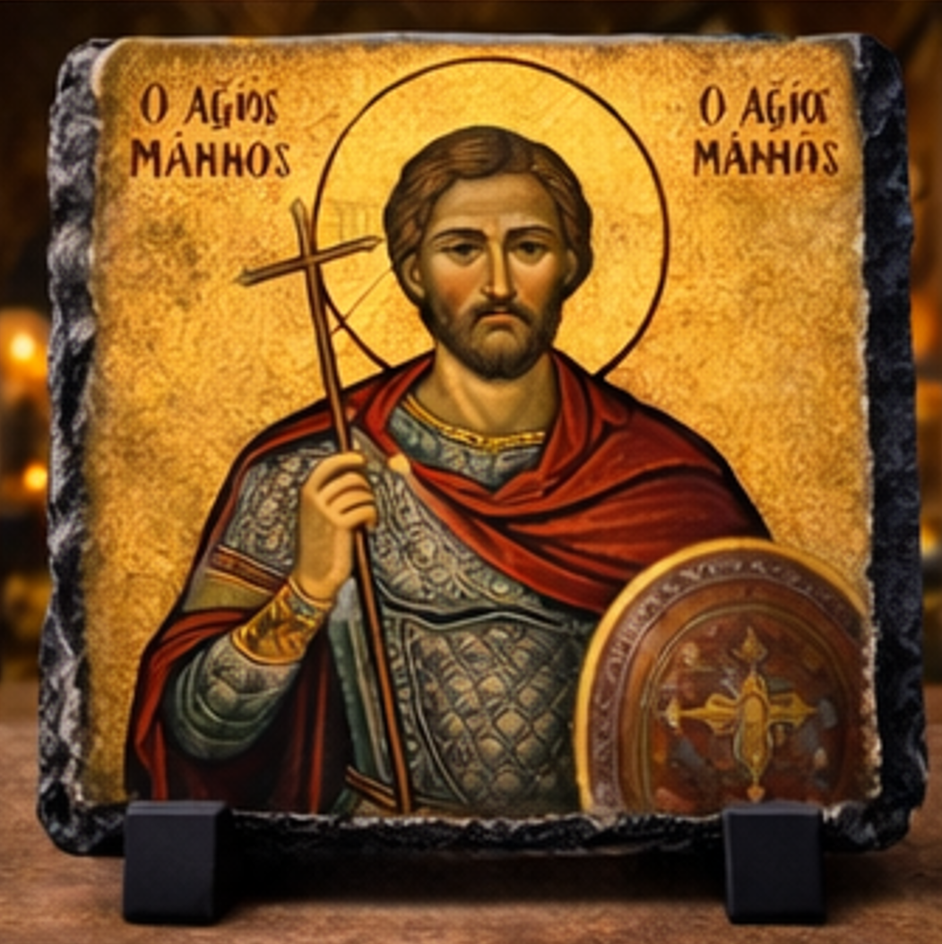 St Mina (Menes) Orthodox Icon Rock Slate Plaque Coptic Christian Religious Gift Decor