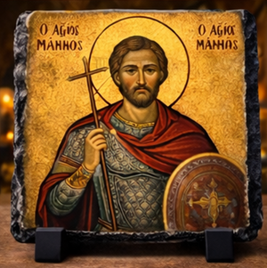 St Mina (Menes) Orthodox Icon Rock Slate Plaque Coptic Christian Religious Gift Decor