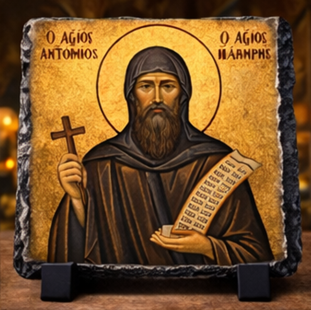 St Pachomius the Great Orthodox Icon Rock Slate Plaque Coptic Christian Gift Decor
