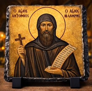 St Pachomius the Great Orthodox Icon Rock Slate Plaque Coptic Christian Gift Decor