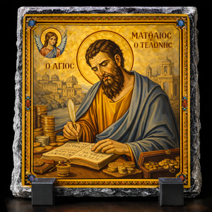 St Matthew the Evangelist Orthodox Icon Rock Slate Plaque – Byzantine Christian Religious Gift Church Decor