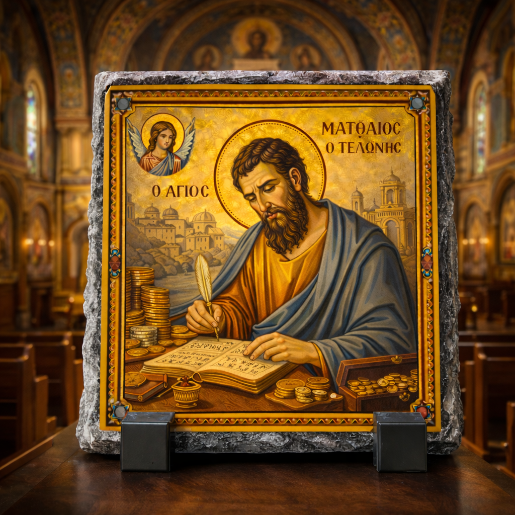 Saint Matthew the Tax Collector Byzantine Orthodox Icon Rock Slate Christian Gift Decor