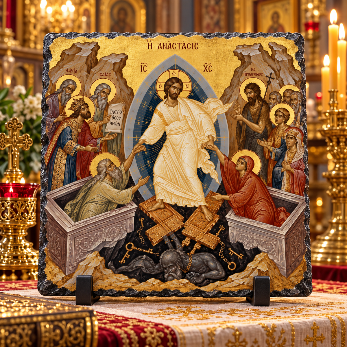 Anastasis Resurrection of Christ Orthodox Byzantine icon rock slate