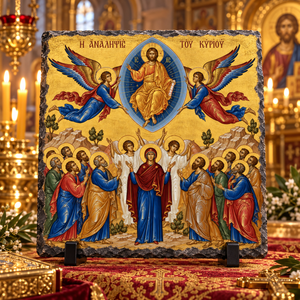 Ascension of Christ Orthodox Byzantine icon rock slate
