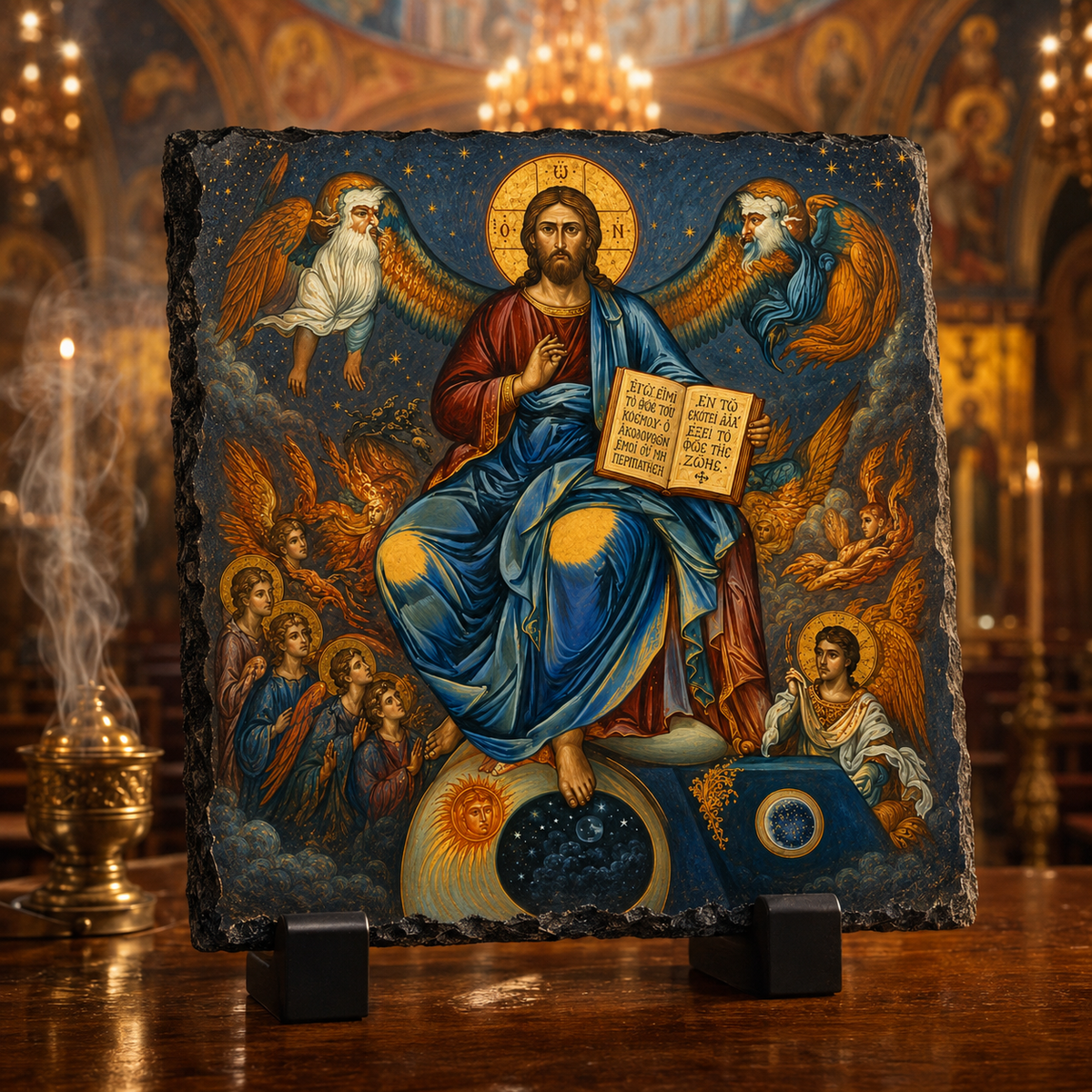 Christ Pantocrator heavenly majesty Orthodox icon rock slate