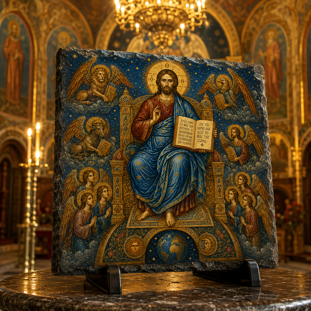 Christ Pantocrator celestial glory Orthodox Christian rock slate