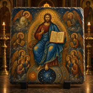Christ Pantocrator starry heaven Byzantine icon rock slate
