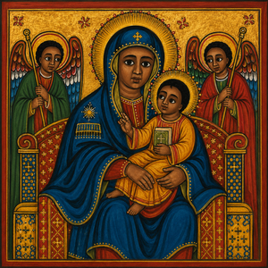 Ethiopian Orthodox Theotokos and Christ Child icon for Saint Mary feast