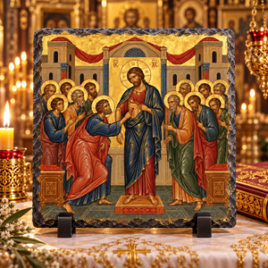 Incredulity of Thomas Orthodox Byzantine Resurrection icon rock slate