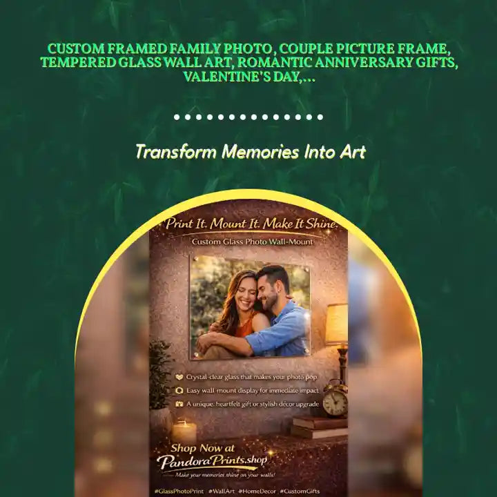 Custom Framed Family Photo, Couple Picture Frame, Tempered Glass Wall Art, Romantic Anniversary Gifts, Valentine&rsquo;s Day, Memory Keepsake by@Outfy