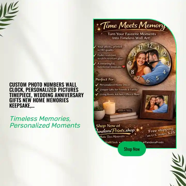 Custom Photo Numbers Wall Clock, Personalized Pictures Timepiece, Wedding Anniversary Gifts New Home Memories Keepsake, Valentines Day Gift by@Outfy