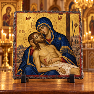 Virgin Mary and Jesus after the Crucifixion Orthodox icon rock slate
