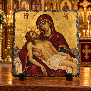 Lamentation of Christ with the Theotokos Byzantine Orthodox rock slate