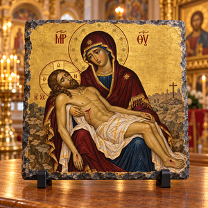 Theotokos mourning Jesus Christ Orthodox Christian icon rock slate